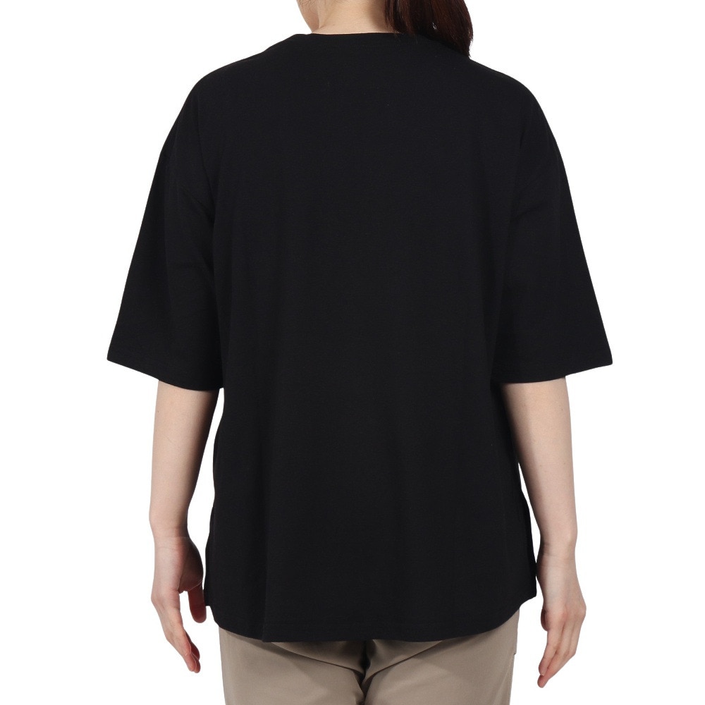 エルケクス（ELKEX）（レディース）半袖 フロッキープリント ワイドTシャツ EKL5S10043 BLK