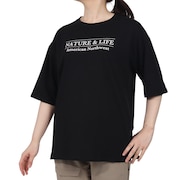 (レディース)半袖 フロッキープリント ワイドTシャツ EKL5S10043 BLK