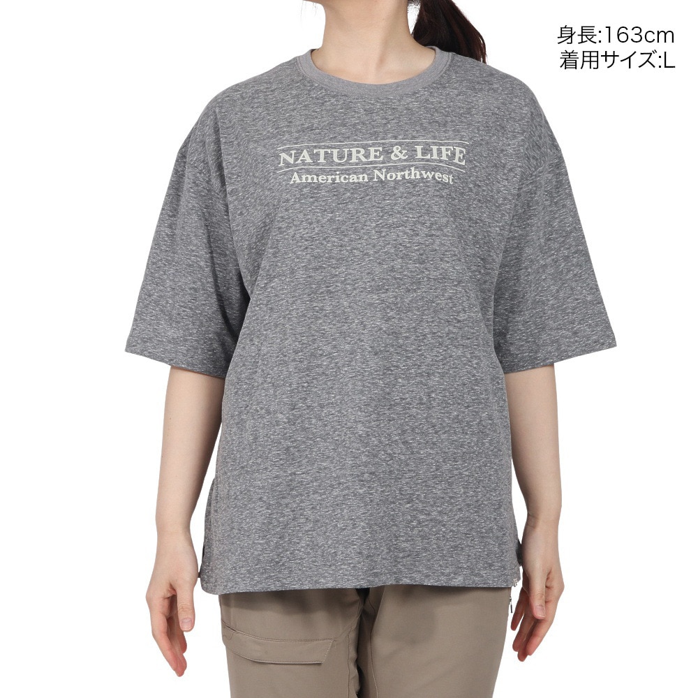 エルケクス（ELKEX）（レディース）半袖 フロッキープリント ワイドTシャツ EKL5S10043 MGRY