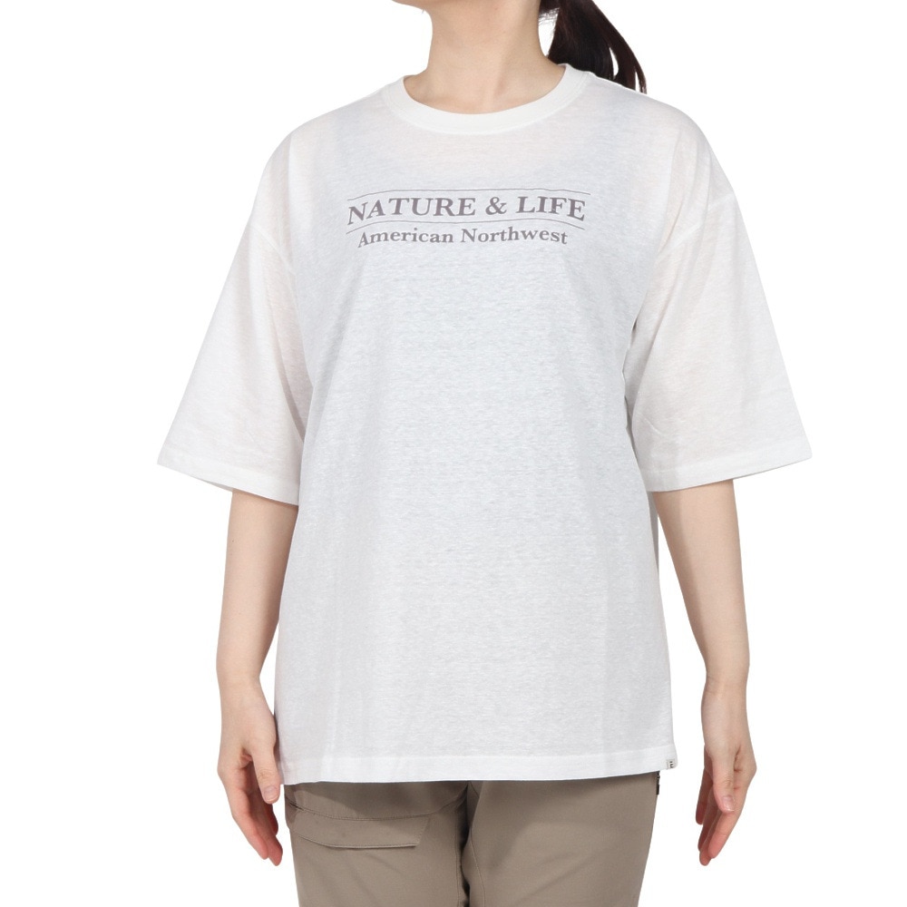 エルケクス（ELKEX）（レディース）半袖 フロッキープリント ワイドTシャツ EKL5S10043 WHT