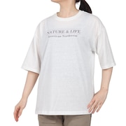 (レディース)半袖 フロッキープリント ワイドTシャツ EKL5S10043 WHT