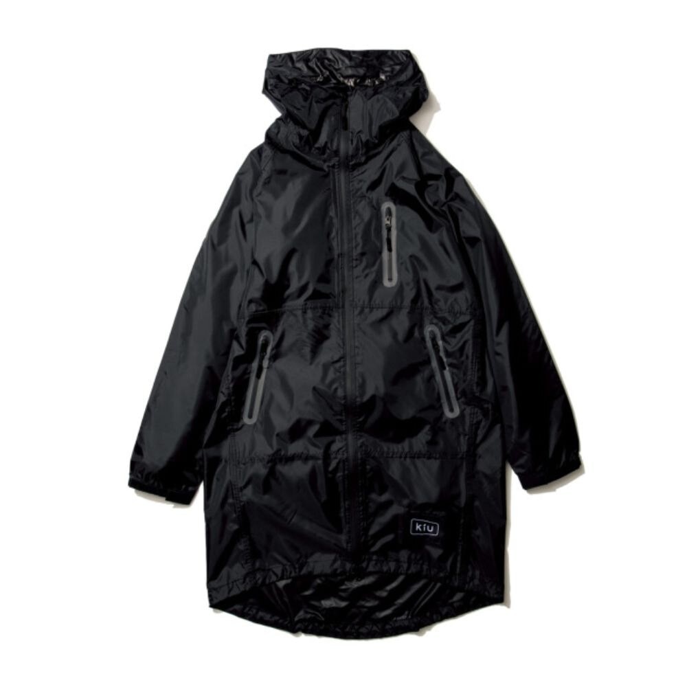キウ（Kiu）（メンズ）レインコート レインジップアップ K116-900 BK (B) レインポンチョ ロング丈 おしゃれ 黒 ブラックレインウェア 防災 