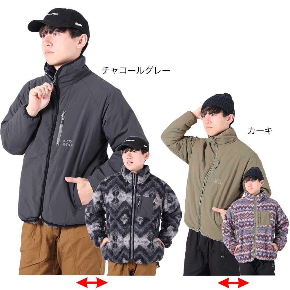 クリフメイヤー（KRIFF MAYER）（メンズ）アウター ボアジャケット 柄ボアひっくりキルトジャケット 2325101-17:CHARCOAL チャコールグレー