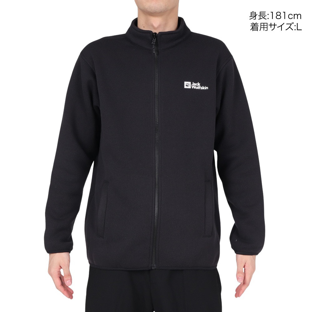 ジャックウルフスキン（JackWolfskin）（メンズ）アウター ジャケット ジップコアニット 5032621-6000 ブラック 裏起毛 ストレッチ ミドラー 