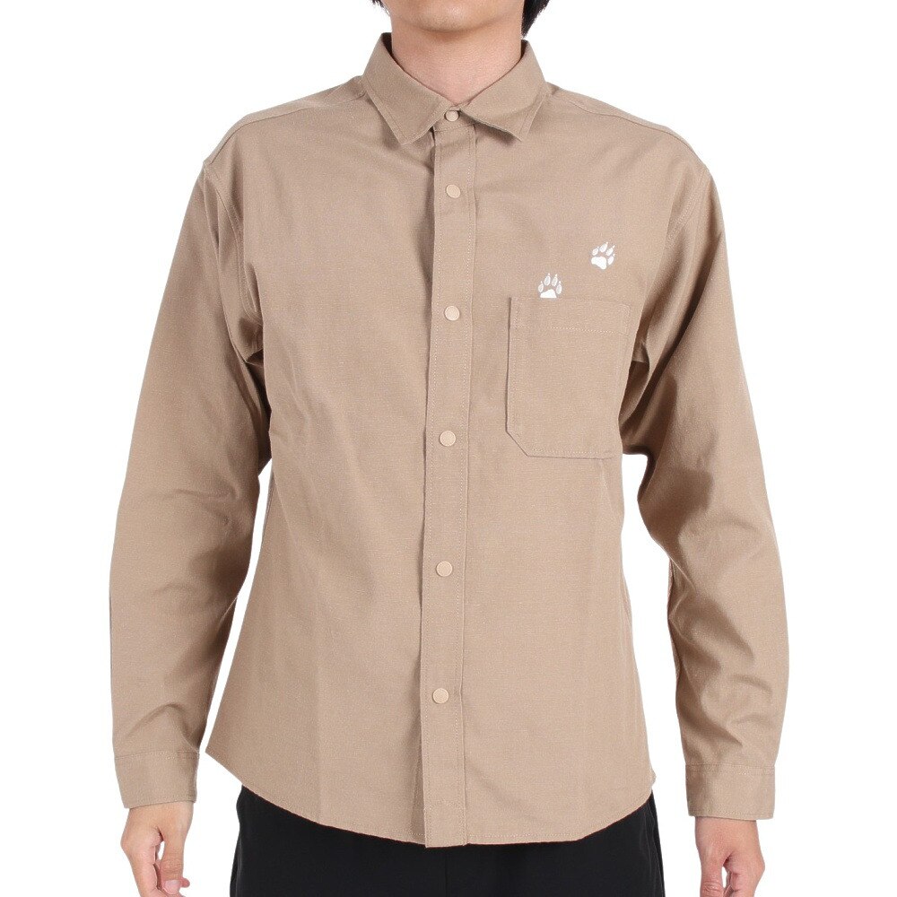 ジャックウルフスキン（JackWolfskin）（メンズ）清涼感 通気性 カジュアルシャツ 長袖 JP PAW IN POCKET B.D. シャツ 5032481-5605 ベージュ