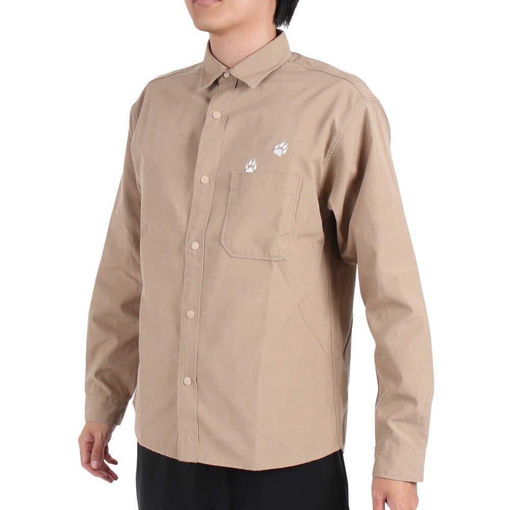ジャックウルフスキン（JackWolfskin）（メンズ）清涼感 通気性 カジュアルシャツ 長袖 JP PAW IN POCKET B.D. シャツ 5032481-5605 ベージュ