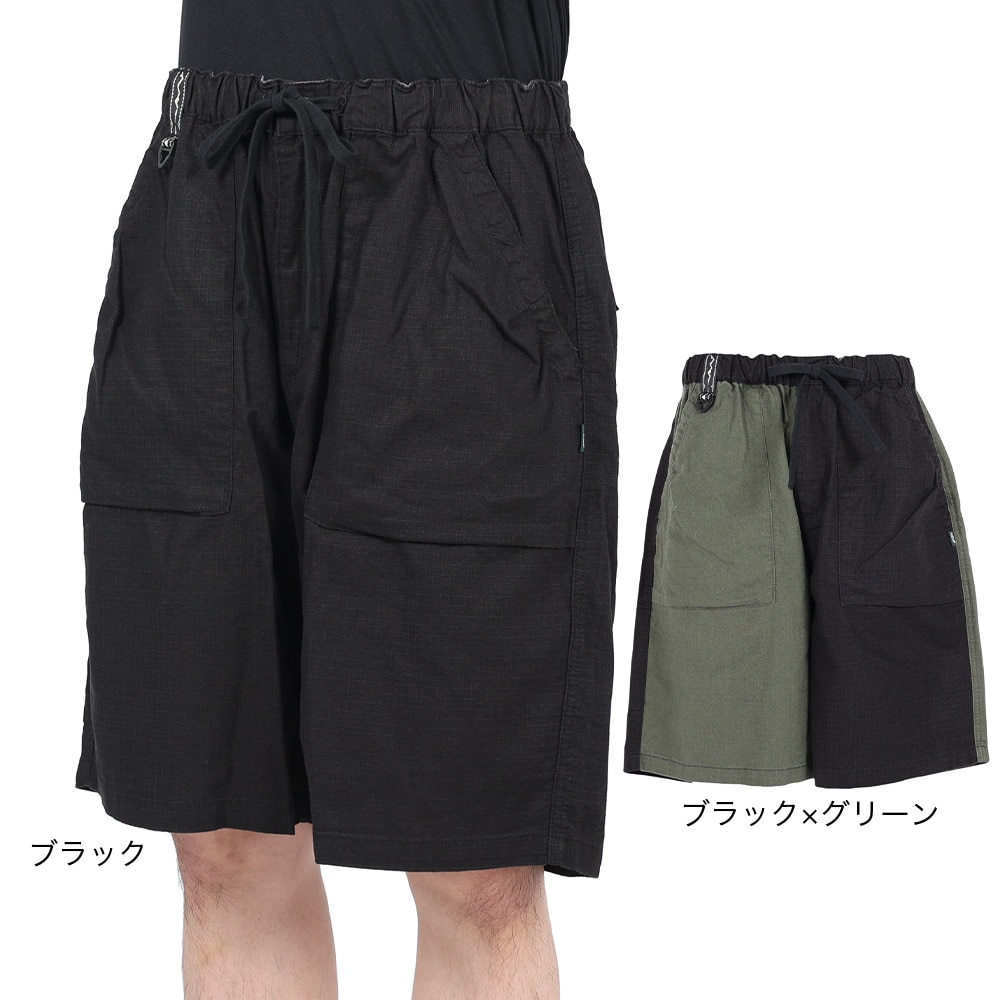 マナスタッシュ（MANASTASH）（メンズ）ショートパンツ リップベイカーショーツ 792-3113015 PANEL ブラック×グリーン