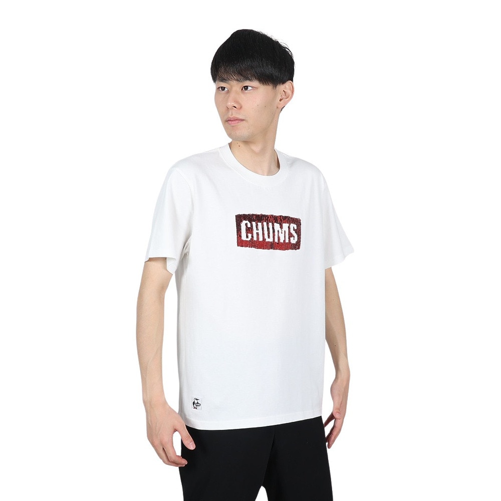 チャムス（CHUMS）（メンズ）ロゴスパンコールTシャツ ホワイト CH01-1992-W001 半袖ティーシャツ トップス カジュアル アウトドア  クルーネック コットン