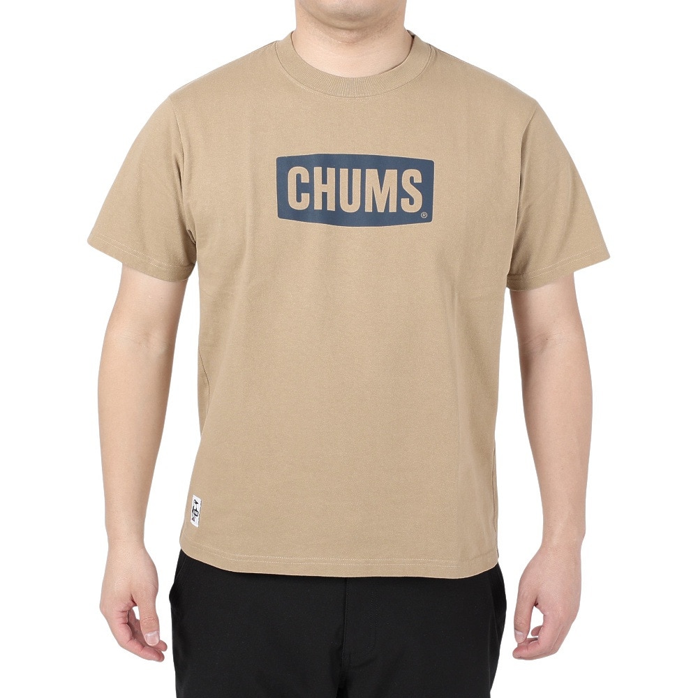 チャムス（CHUMS）（メンズ）Tシャツ 半袖 ロゴ CH01-2277-B083 ベージュ 綿100％