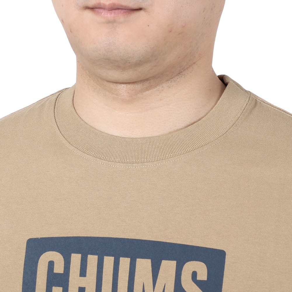 チャムス（CHUMS）（メンズ）Tシャツ 半袖 ロゴ CH01-2277-B083 ベージュ 綿100％