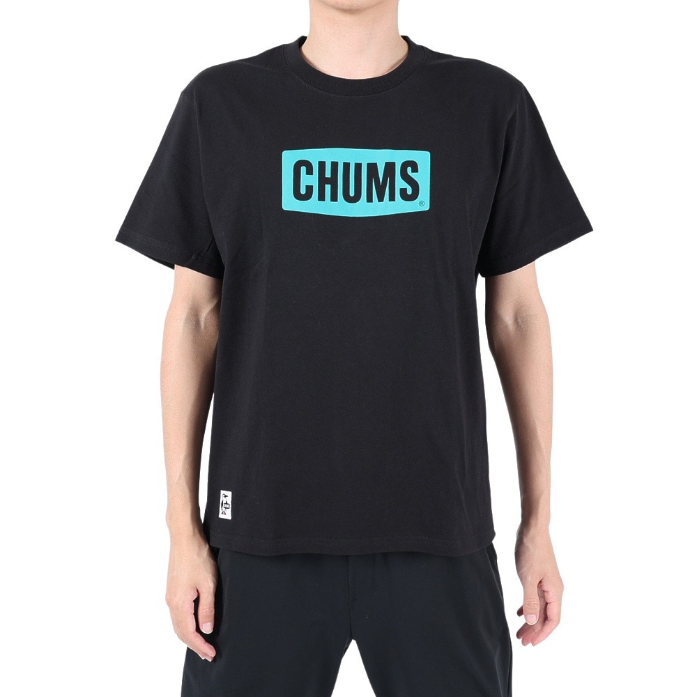 チャムス（CHUMS）（メンズ）Tシャツ 半袖 ロゴ CH01-2277-K007 ブラック×ブルー 綿100％