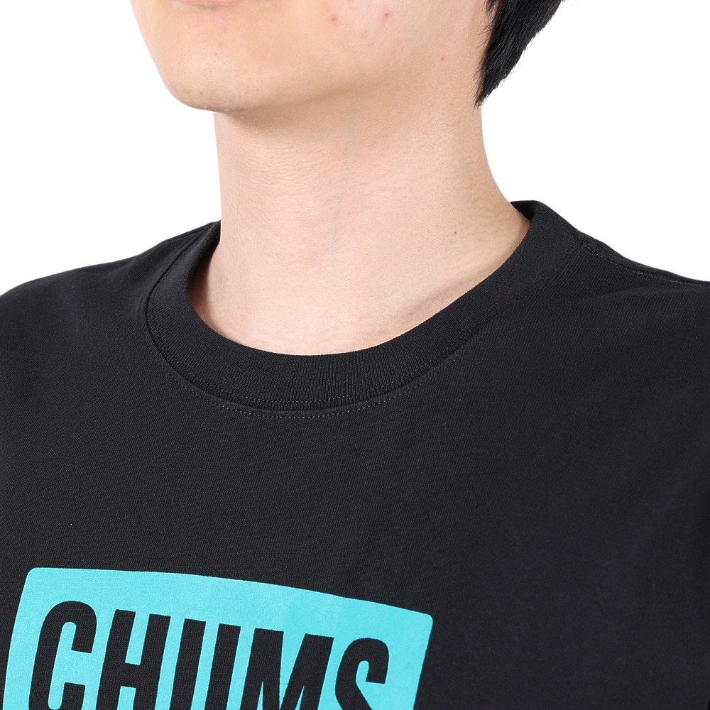 チャムス（CHUMS）（メンズ）Tシャツ 半袖 ロゴ CH01-2277-K007 ブラック×ブルー 綿100％