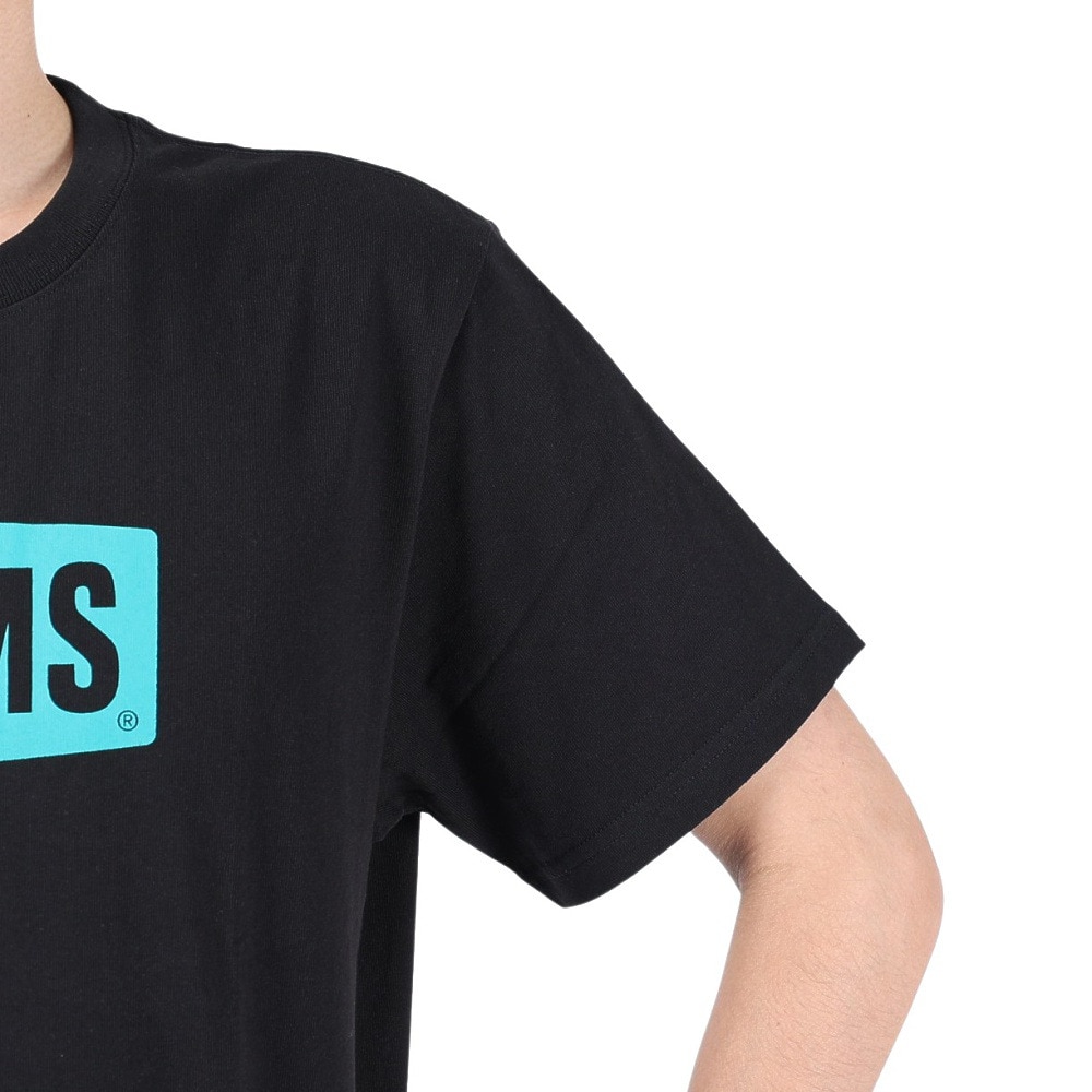 チャムス（CHUMS）（メンズ）Tシャツ 半袖 ロゴ CH01-2277-K007 ブラック×ブルー 綿100％