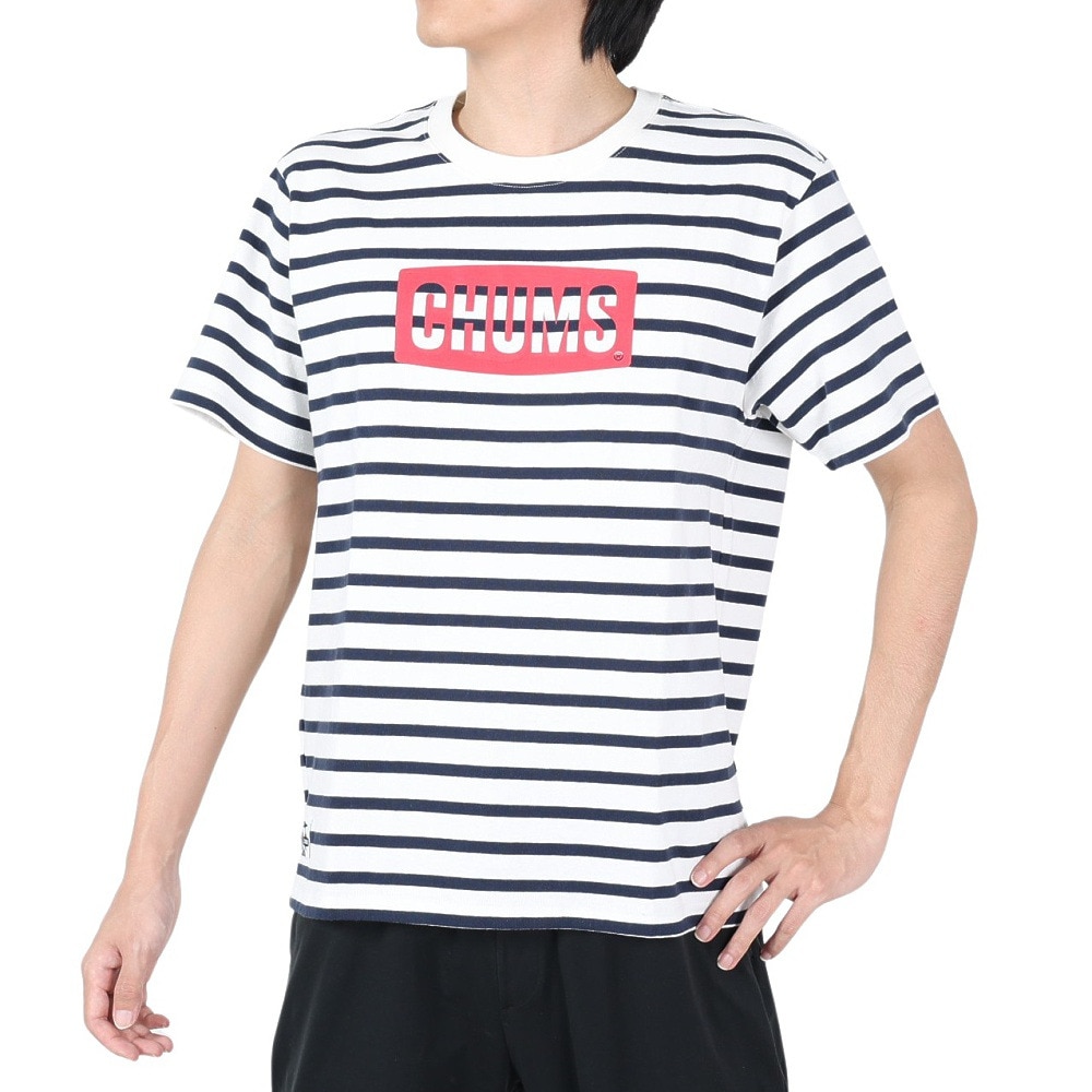 チャムス（CHUMS）（メンズ）Tシャツ 半袖 ロゴ CH01-2277-W075 ボーダー 綿100％