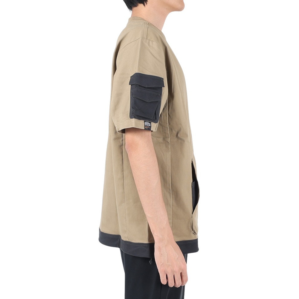 クリフメイヤー（KRIFF MAYER）（メンズ）半袖Tシャツ ROKXコラボ クルーネックキャンプシャツ 2245109-20:BEIGE ベージュ