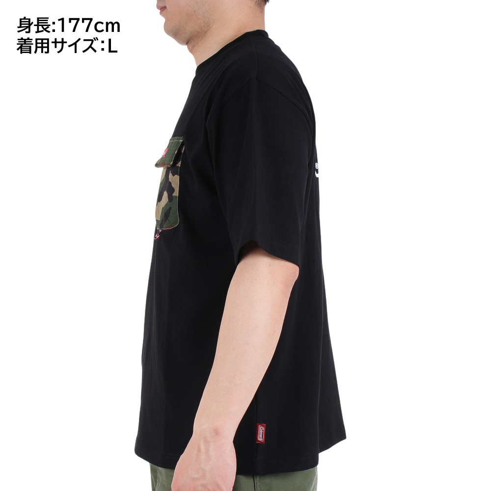 コールマン（Coleman）（メンズ）半袖Tシャツ 無地 布帛 ポケットTシャツ X533HA BLK ブラック