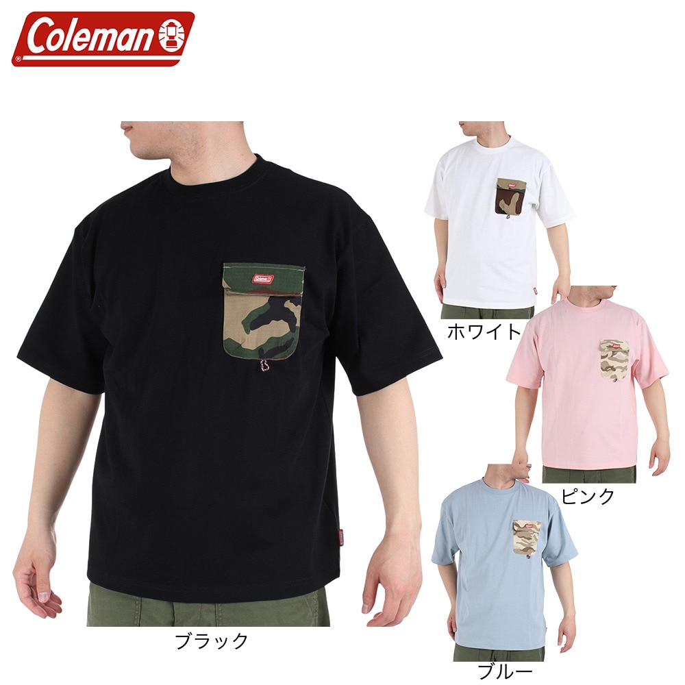 コールマン（Coleman）（メンズ）バックプリント 半袖Tシャツ 無地 布帛 ポケットTシャツ X533HA BLU ブルー 綿100％