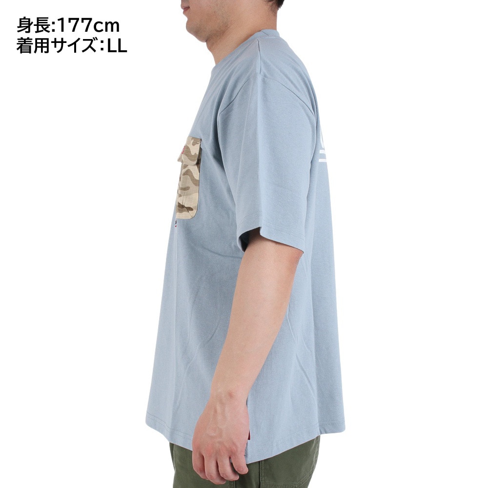 コールマン（Coleman）（メンズ）バックプリント 半袖Tシャツ 無地 布帛 ポケットTシャツ X533HA BLU ブルー 綿100％