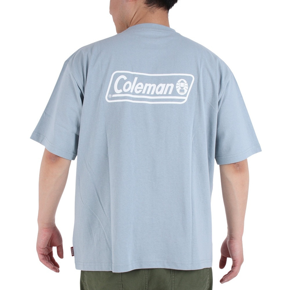 コールマン（Coleman）（メンズ）バックプリント 半袖Tシャツ 無地 布帛 ポケットTシャツ X533HA BLU ブルー 綿100％