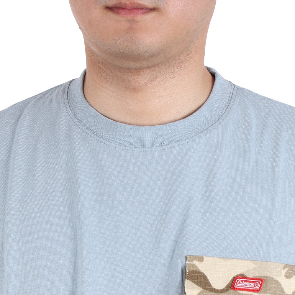 コールマン（Coleman）（メンズ）バックプリント 半袖Tシャツ 無地 布帛 ポケットTシャツ X533HA BLU ブルー 綿100％