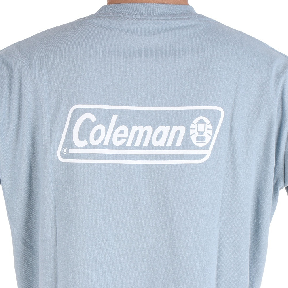 コールマン（Coleman）（メンズ）バックプリント 半袖Tシャツ 無地 布帛 ポケットTシャツ X533HA BLU ブルー 綿100％