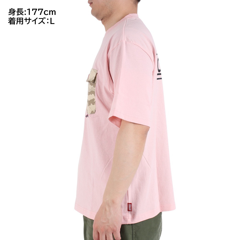 コールマン（Coleman）（メンズ）バックプリント 半袖Tシャツ 無地 布帛 ポケットTシャツ X533HA PNK ピンク 綿100％