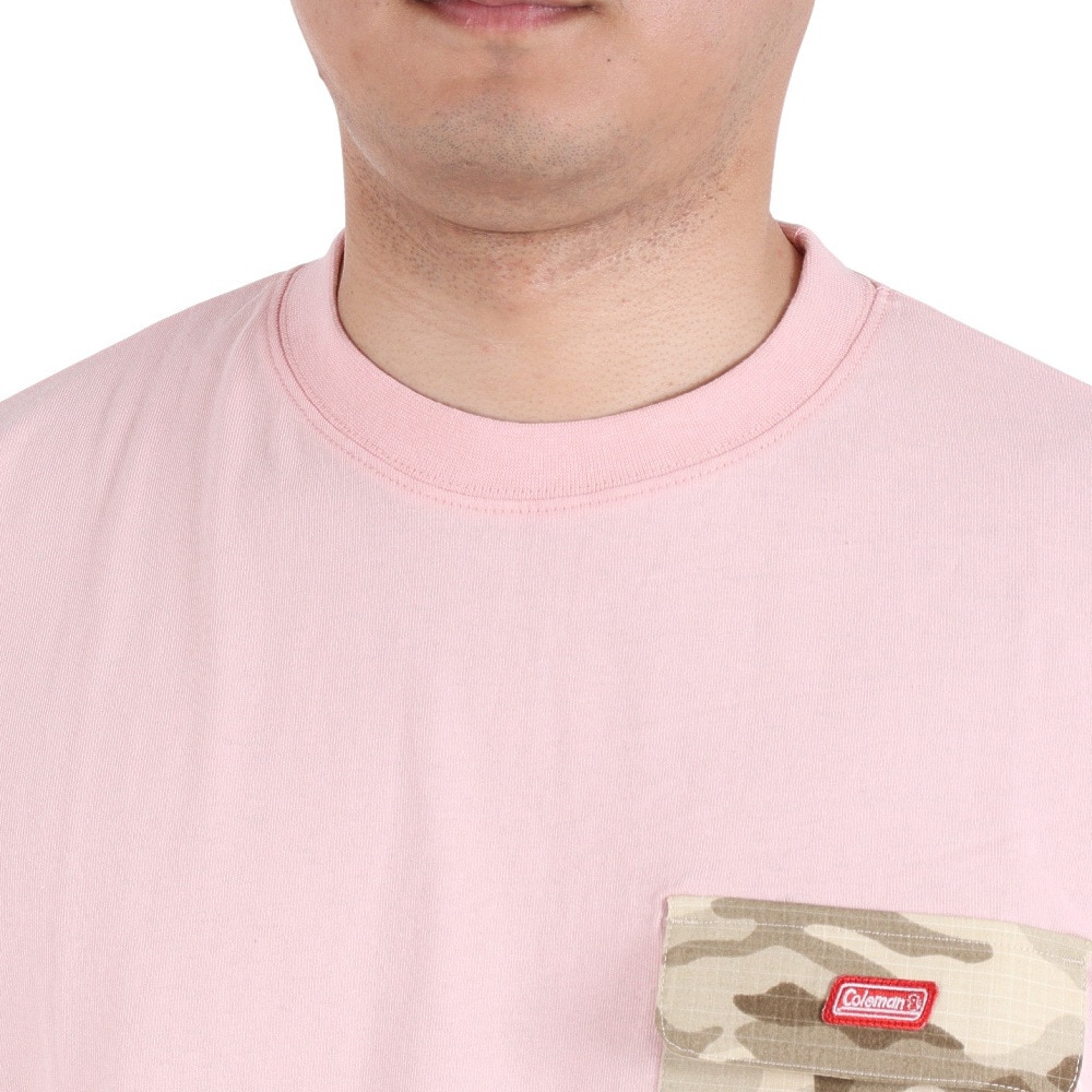 コールマン（Coleman）（メンズ）バックプリント 半袖Tシャツ 無地 布帛 ポケットTシャツ X533HA PNK ピンク 綿100％