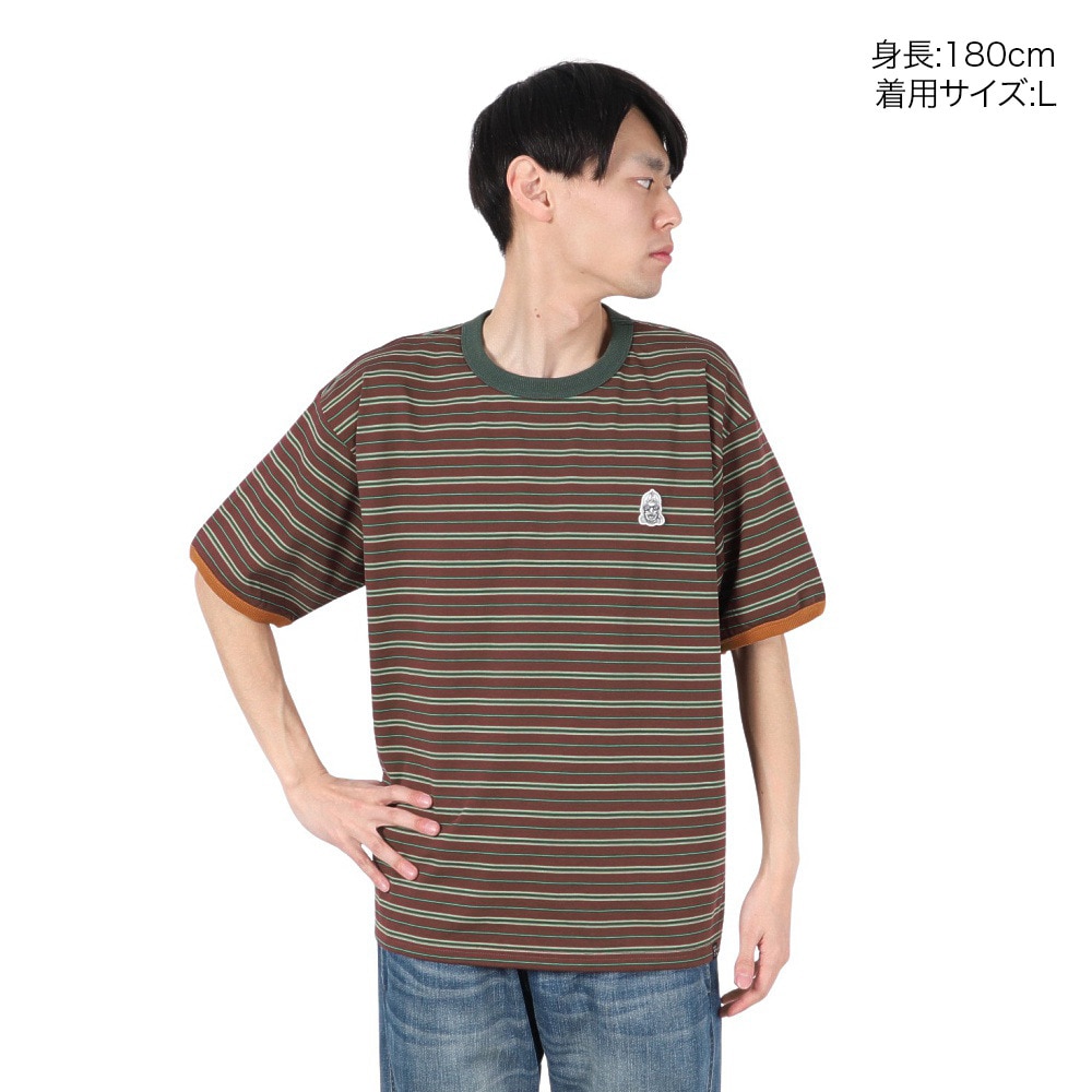 クリフメイヤー（KRIFF MAYER）（メンズ）チルタイムマルチボーダー半袖Tシャツ 2343100-29:BROWN