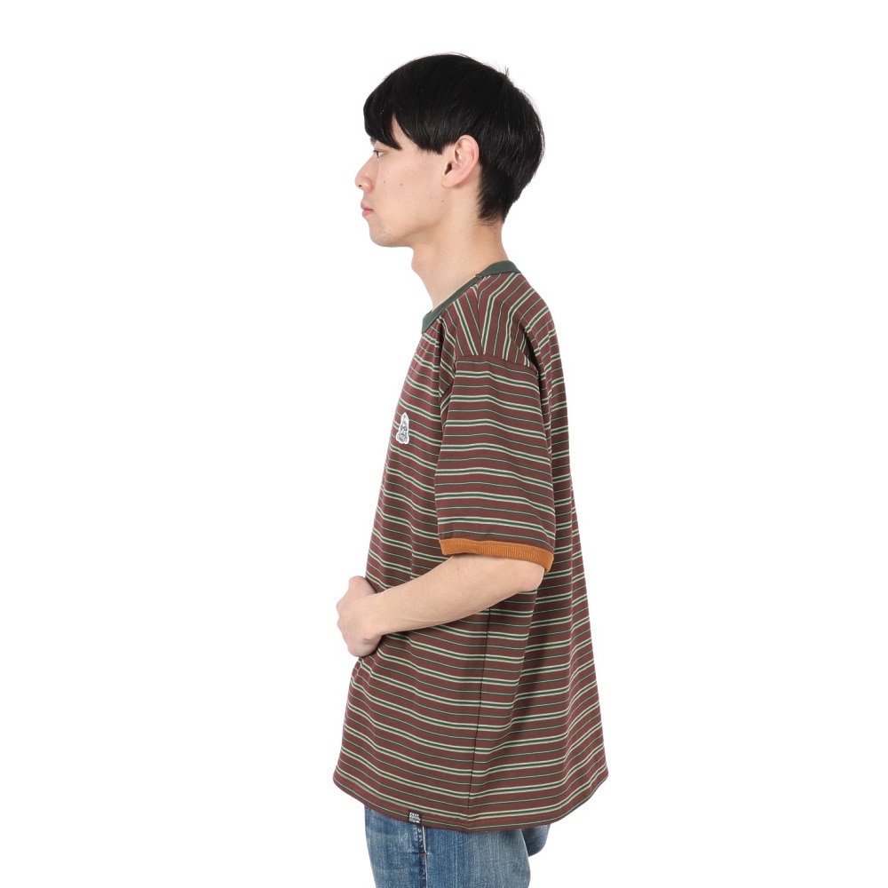 クリフメイヤー（KRIFF MAYER）（メンズ）チルタイムマルチボーダー半袖Tシャツ 2343100-29:BROWN