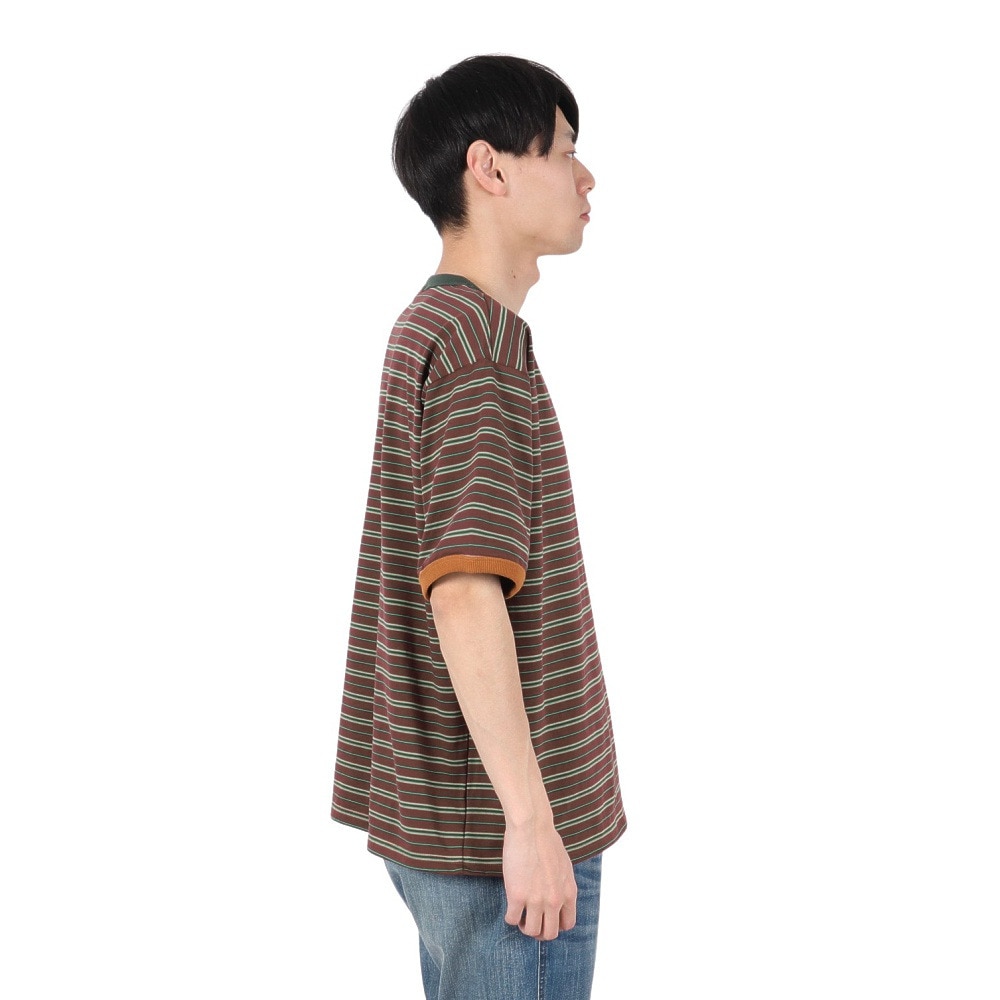 クリフメイヤー（KRIFF MAYER）（メンズ）チルタイムマルチボーダー半袖Tシャツ 2343100-29:BROWN