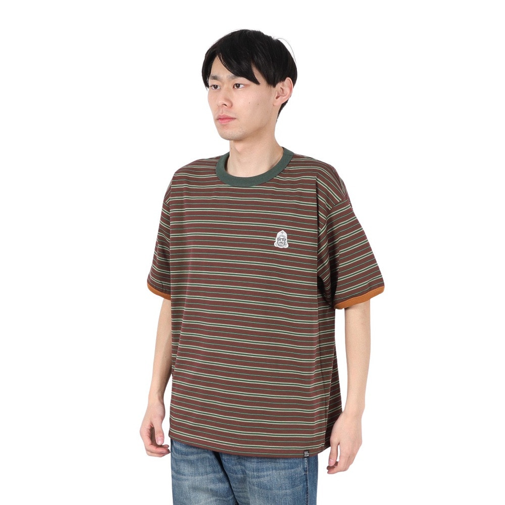 クリフメイヤー（KRIFF MAYER）（メンズ）チルタイムマルチボーダー半袖Tシャツ 2343100-29:BROWN