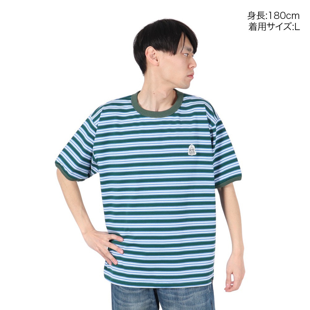 クリフメイヤー（KRIFF MAYER）（メンズ）チルタイムマルチボーダー半袖Tシャツ 2343100-65:GREEN