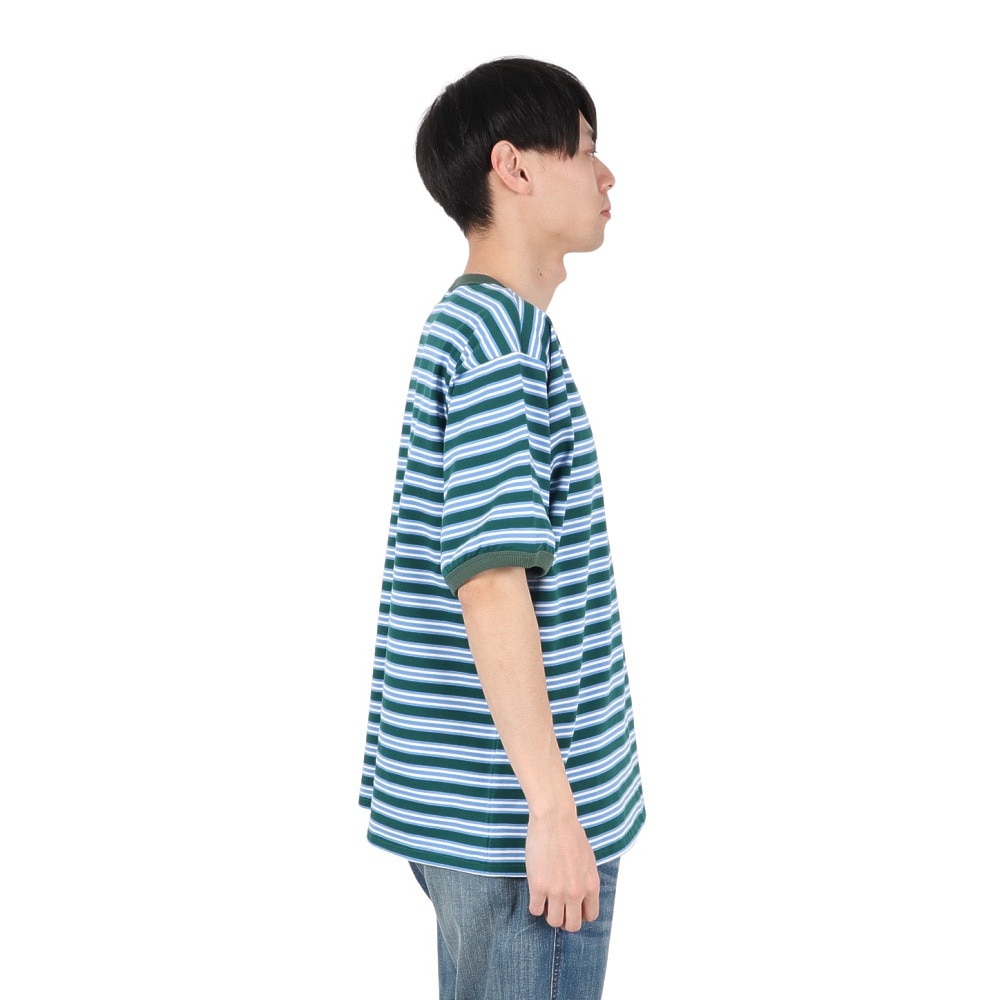 クリフメイヤー（KRIFF MAYER）（メンズ）チルタイムマルチボーダー半袖Tシャツ 2343100-65:GREEN