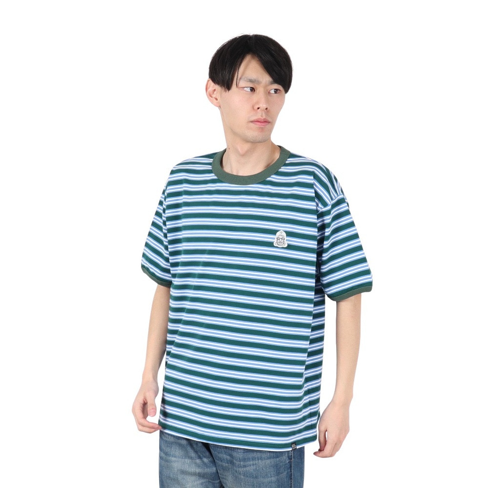 クリフメイヤー（KRIFF MAYER）（メンズ）チルタイムマルチボーダー半袖Tシャツ 2343100-65:GREEN