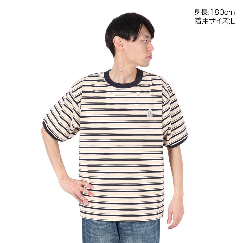 クリフメイヤー（KRIFF MAYER）（メンズ）チルタイムマルチボーダー半袖Tシャツ 2343100-9:NATURAL