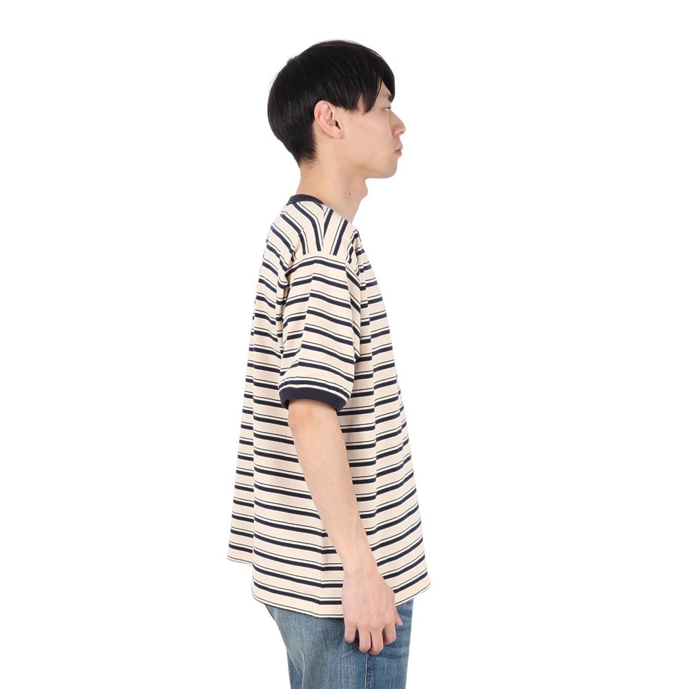 クリフメイヤー（KRIFF MAYER）（メンズ）チルタイムマルチボーダー半袖Tシャツ 2343100-9:NATURAL