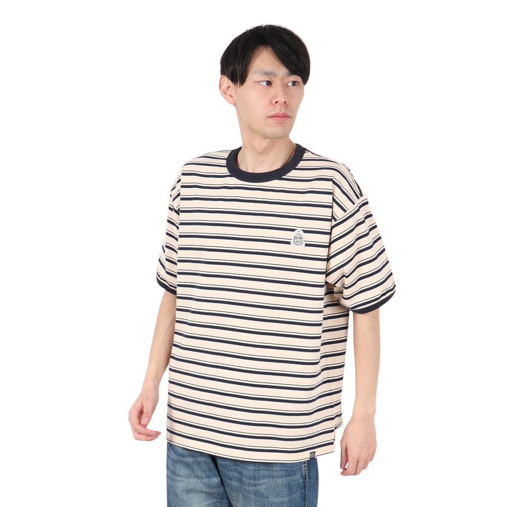 クリフメイヤー（KRIFF MAYER）（メンズ）チルタイムマルチボーダー半袖Tシャツ 2343100-9:NATURAL