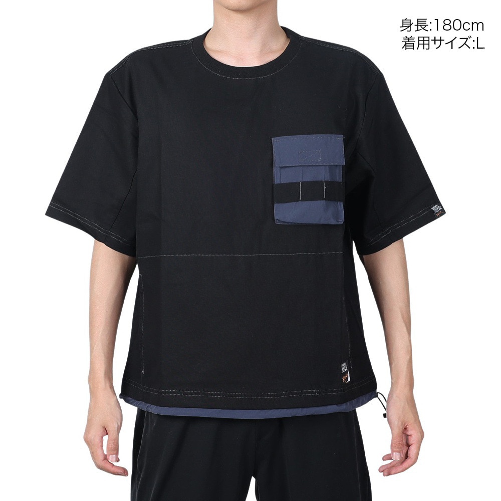 クリフメイヤー（KRIFF MAYER）（メンズ）ROKXコラボ 布帛Tシャツ 2345103-19:BLACK