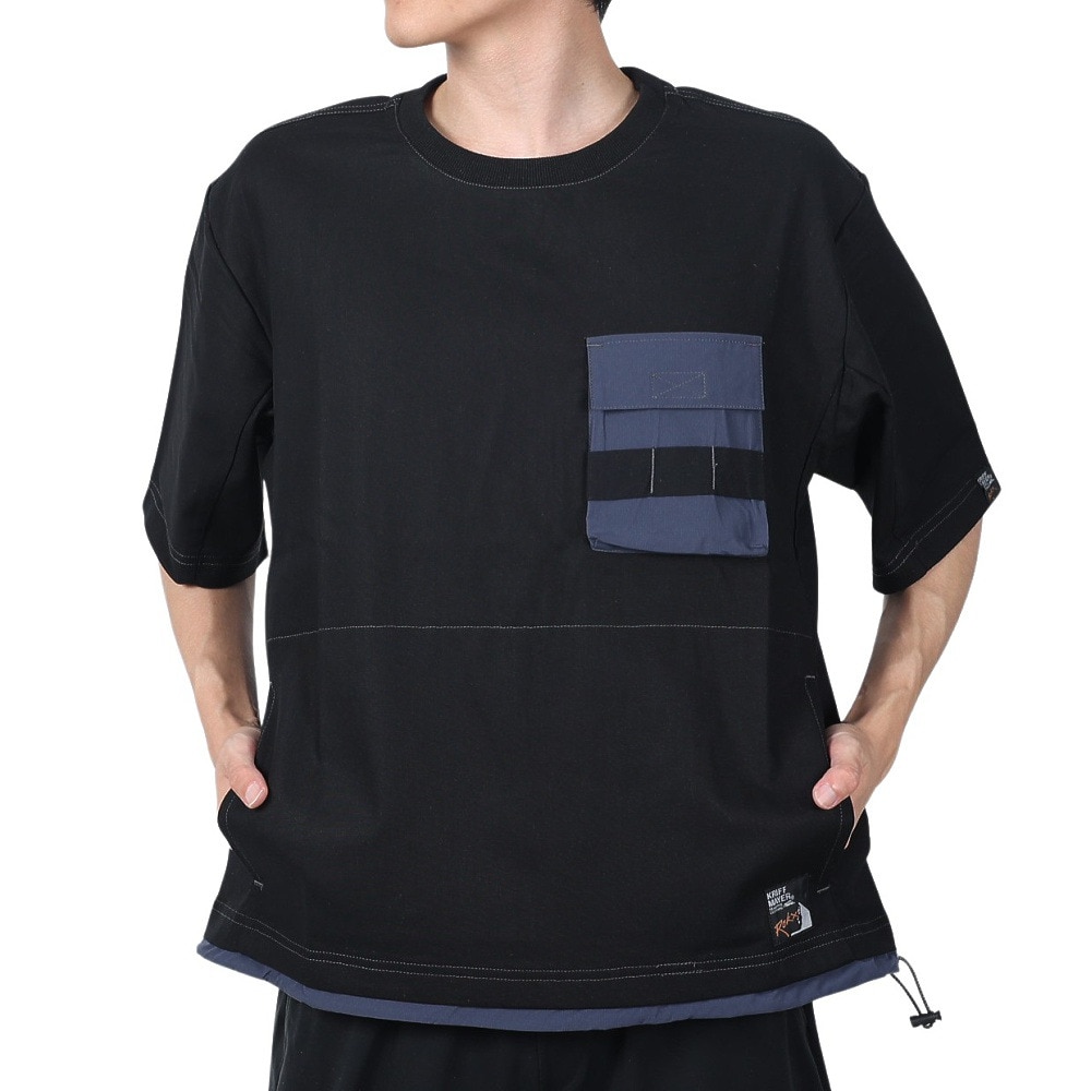クリフメイヤー（KRIFF MAYER）（メンズ）ROKXコラボ 布帛Tシャツ 2345103-19:BLACK
