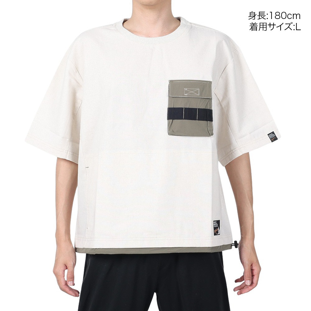 クリフメイヤー（KRIFF MAYER）（メンズ）ROKXコラボ 布帛Tシャツ 2345103-9:NATURAL