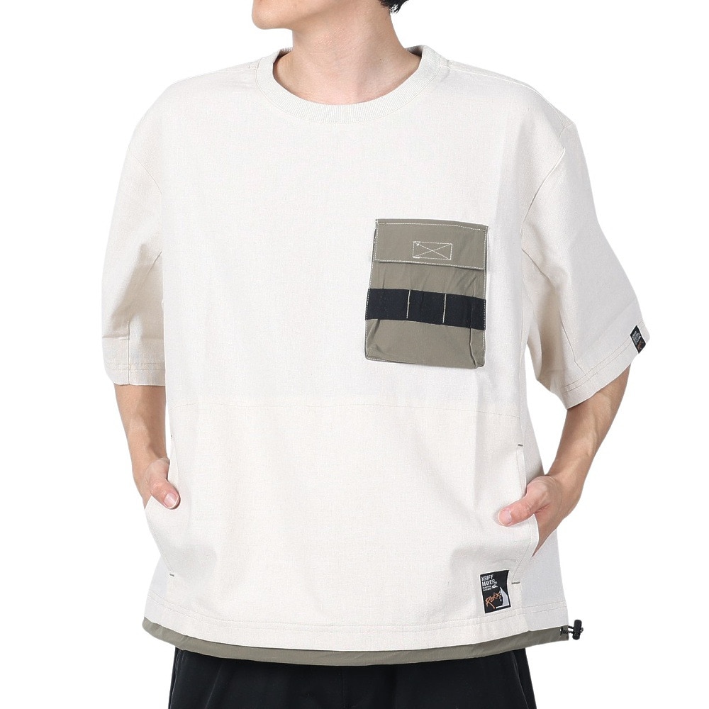 クリフメイヤー（KRIFF MAYER）（メンズ）ROKXコラボ 布帛Tシャツ 2345103-9:NATURAL
