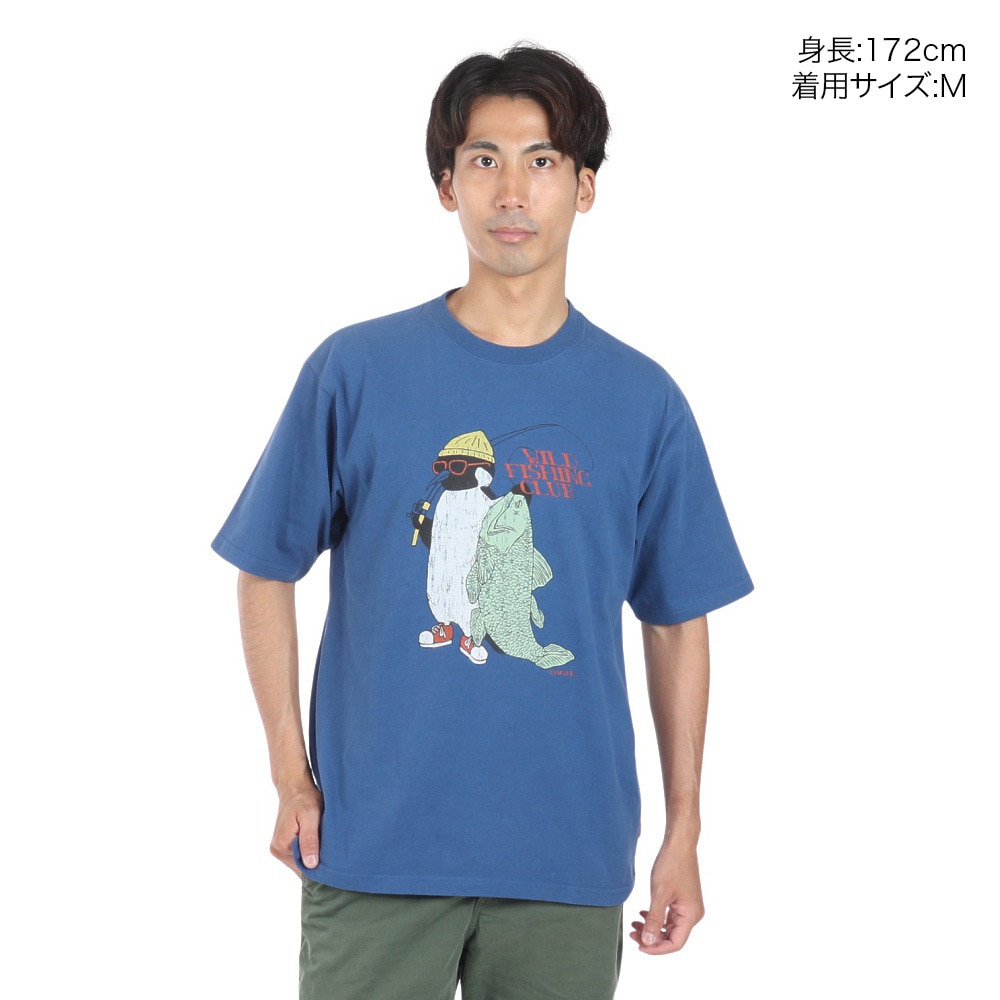 クリフメイヤー（KRIFF MAYER）（メンズ）ヴィンテージライク アニマル 半袖Tシャツ ペンギン 2347205-74:BLUE ブルー ユニセックス仕様