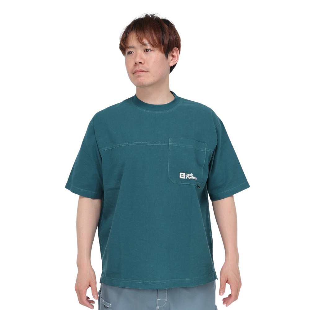 ジャックウルフスキン（JackWolfskin）（メンズ）温度調節機能 高通気 ヘンプウッドワーカー プルオーバー 5033891-4299 エメラルドグリーン