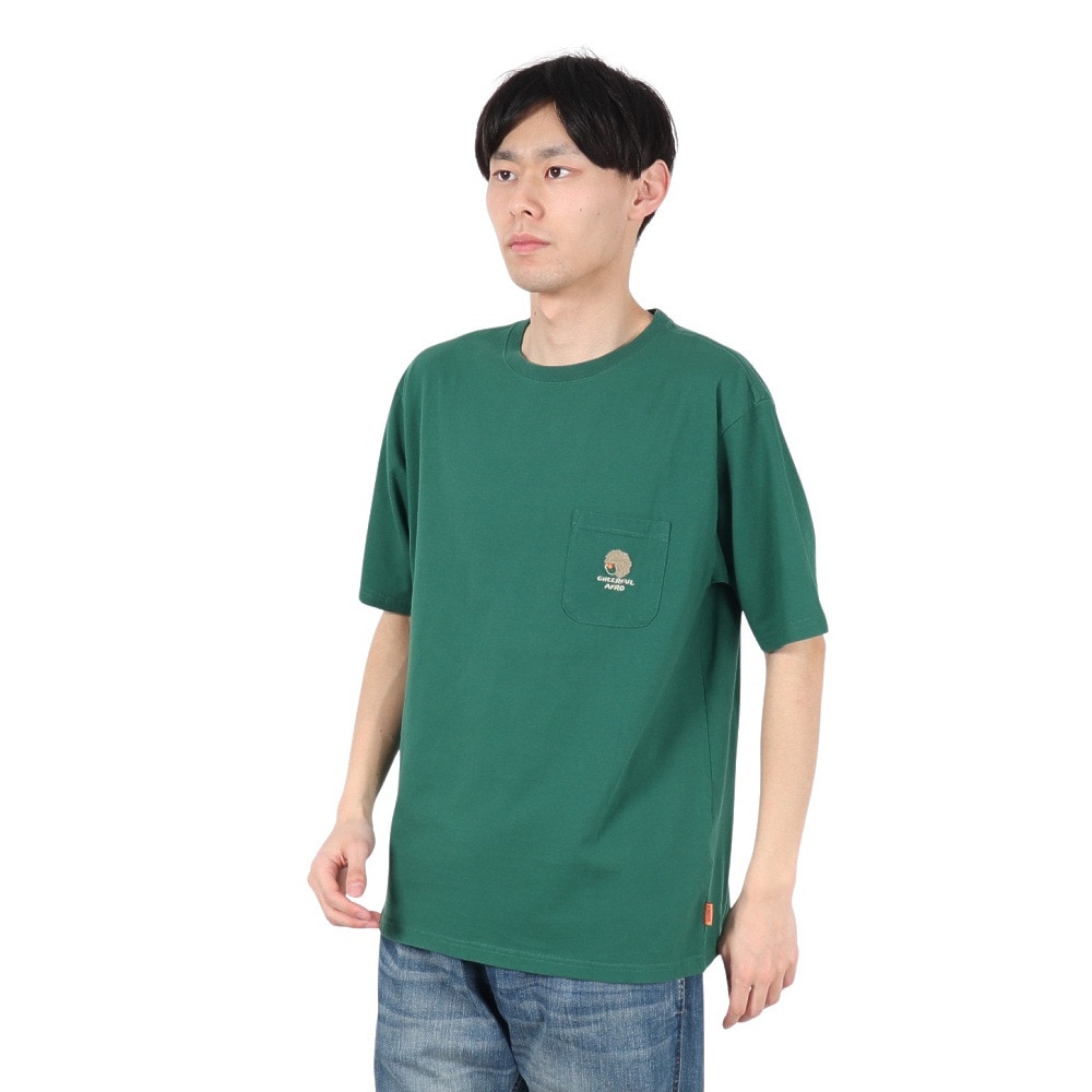 クリフメイヤー（KRIFF MAYER）（メンズ、レディース）アフロくん 半袖ポケTシャツ サボテン 2357801:65:GREEN