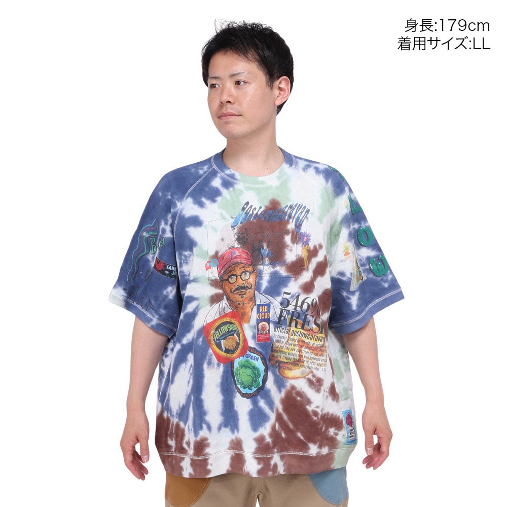 ゴースローキャラバン（GOSLOWCARAVAN）（メンズ、レディース）UNIQUEインレイ 落書きMIXラグランTシャツ タイダイ 322604 レインボー
