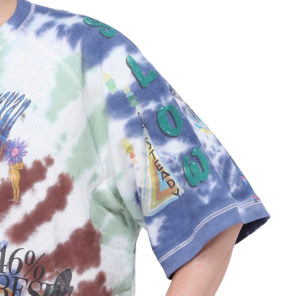 ゴースローキャラバン（GOSLOWCARAVAN）（メンズ、レディース）UNIQUEインレイ 落書きMIXラグランTシャツ タイダイ 322604 レインボー