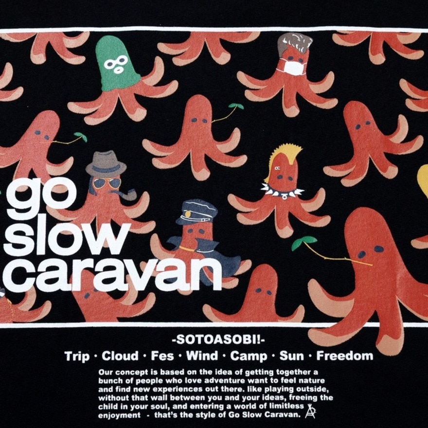 ゴースローキャラバン（GOSLOWCARAVAN）（メンズ）スクエアロゴゆったりTシャツ 341915B BLK