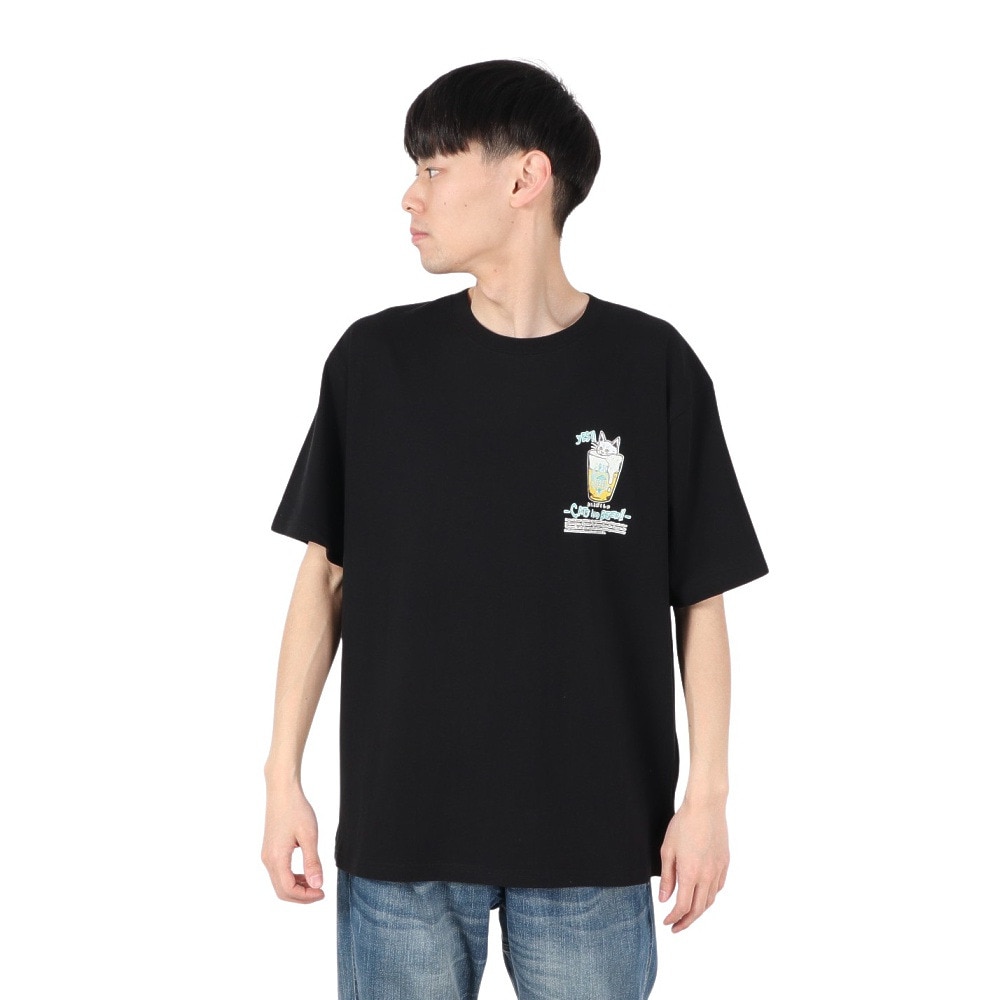 ゴースローキャラバン（GOSLOWCARAVAN）（メンズ、レディース）RAY綿 猫と麦酒TEE 無限麦酒2 半袖Tシャツ 342610 BLK ブラック