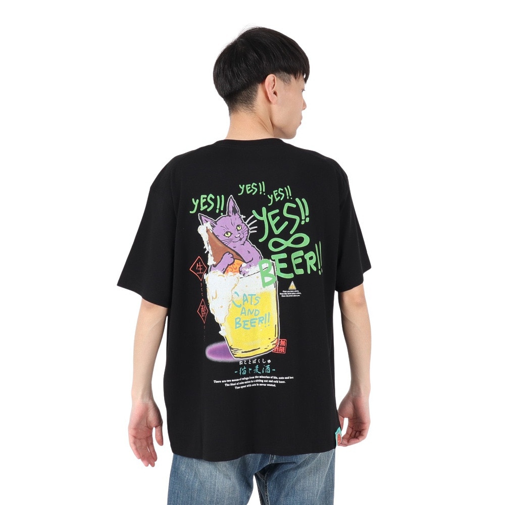 ゴースローキャラバン（GOSLOWCARAVAN）（メンズ、レディース）RAY綿 猫と麦酒TEE 無限麦酒2 半袖Tシャツ 342610 BLK ブラック