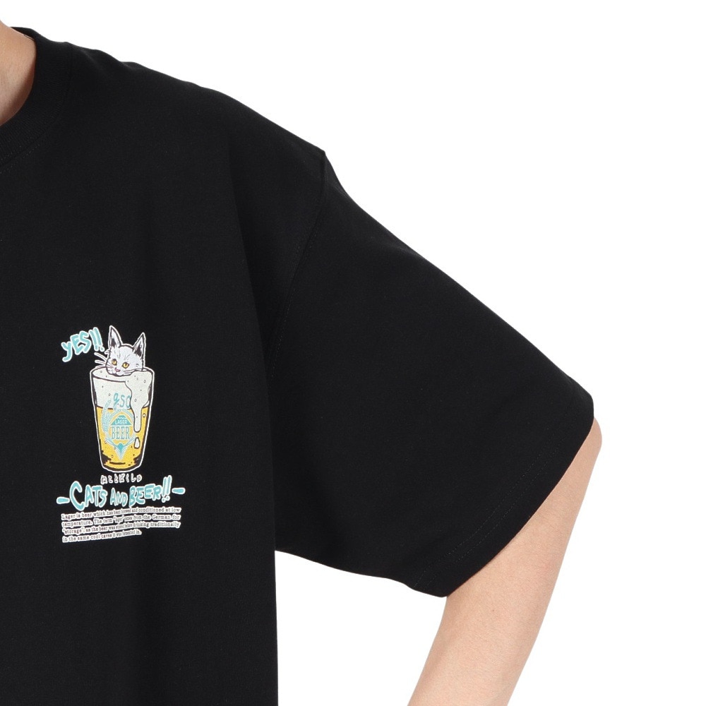 ゴースローキャラバン（GOSLOWCARAVAN）（メンズ、レディース）RAY綿 猫と麦酒TEE 無限麦酒2 半袖Tシャツ 342610 BLK ブラック